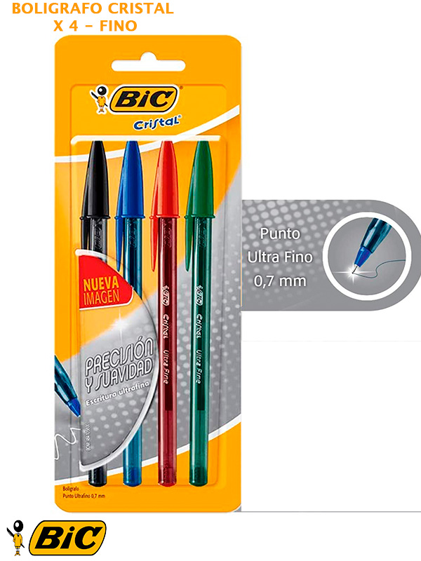 BOLIGRAFO BIC CRISTAL FINO BLISTER 4 COLORES